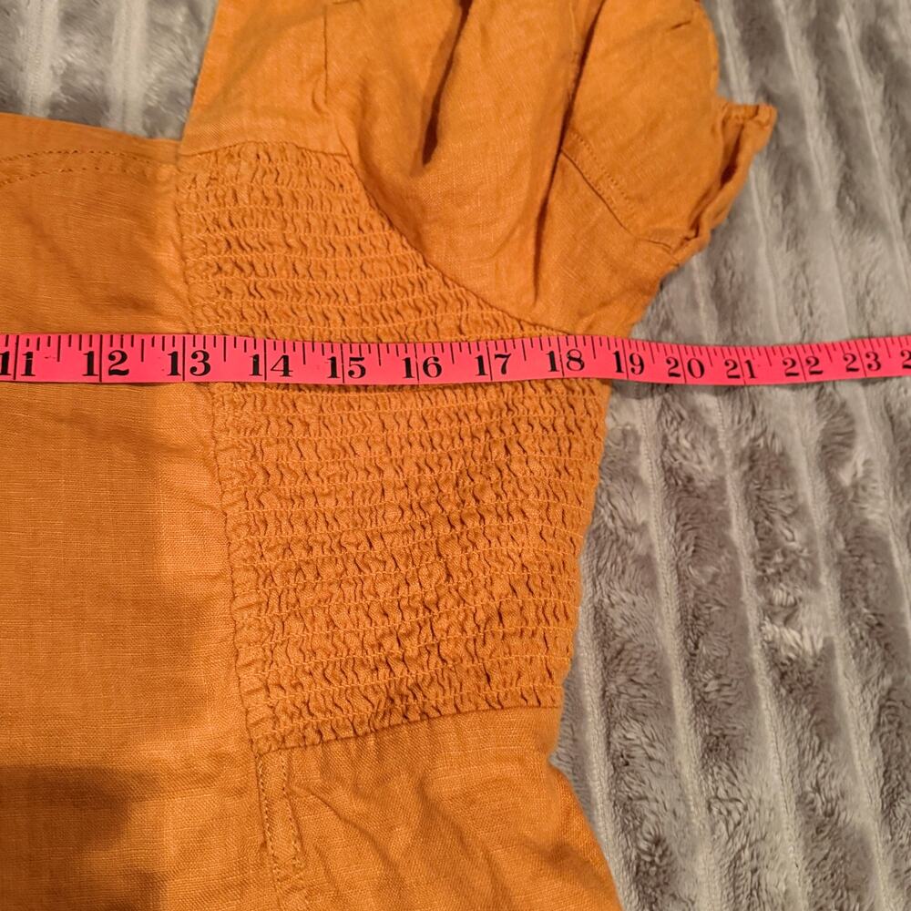 Madewell Maisie Square Neck Linen Mini Dress Orange Marigold Size 14 - Picture 5 of 7